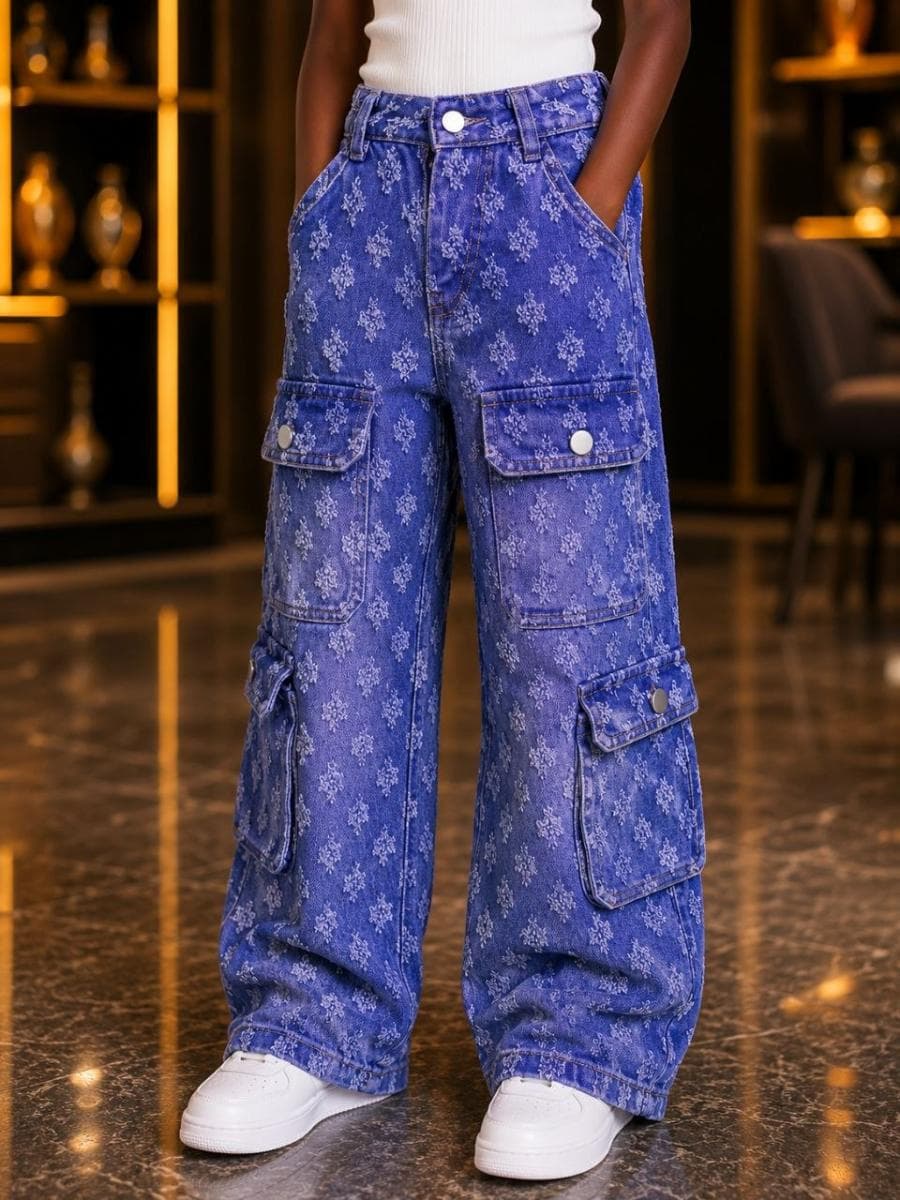 Diamond-Pattern Cargo Jeans