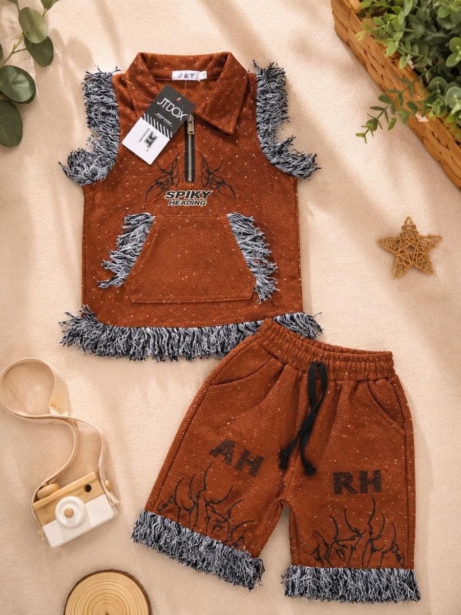2-Piece Sleeveless Fringed Zip Vest
